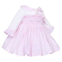 *SALE* Baby Girl Pink Velour Hand Smocked Pearl Dress 