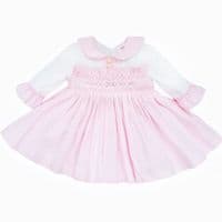 *SALE* Baby Girl Pink Velour Hand Smocked Pearl Dress 