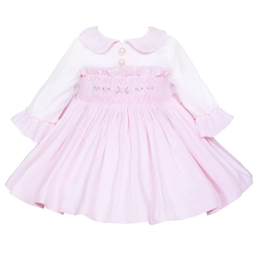 "SALE" Baby Girl Pink Velour Hand Smocked Pearl Dress "2428"