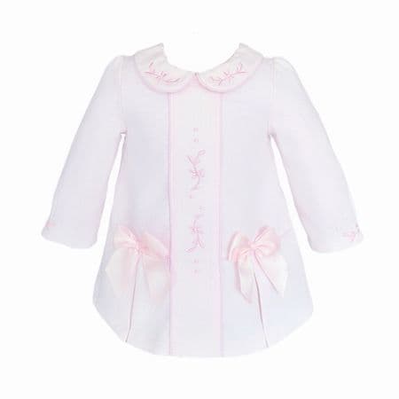 *SALE* Baby Girl Pink Waffle Dress Embroidery and Satin Bows 