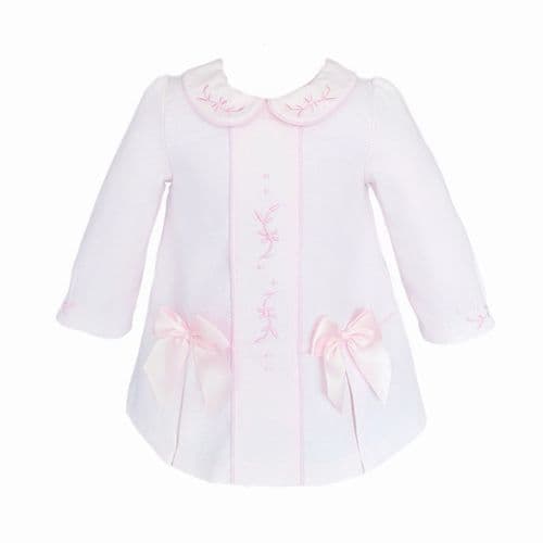 *SALE* Baby Girl Pink Waffle Dress Embroidery and Satin Bows "2531"
