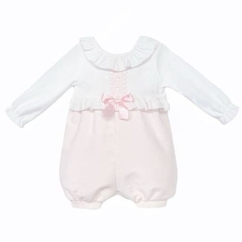*SALE* Baby Girl Pink Waffle Satin Bow Romper "MYD210"