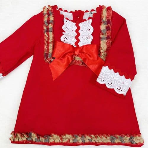 *SALE* Baby Girl Red A Line Dress Tartan Details with Pants "MYDF002"