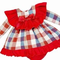 *SALE* Baby Girl Red Checked Big Collar Dress with Pants 