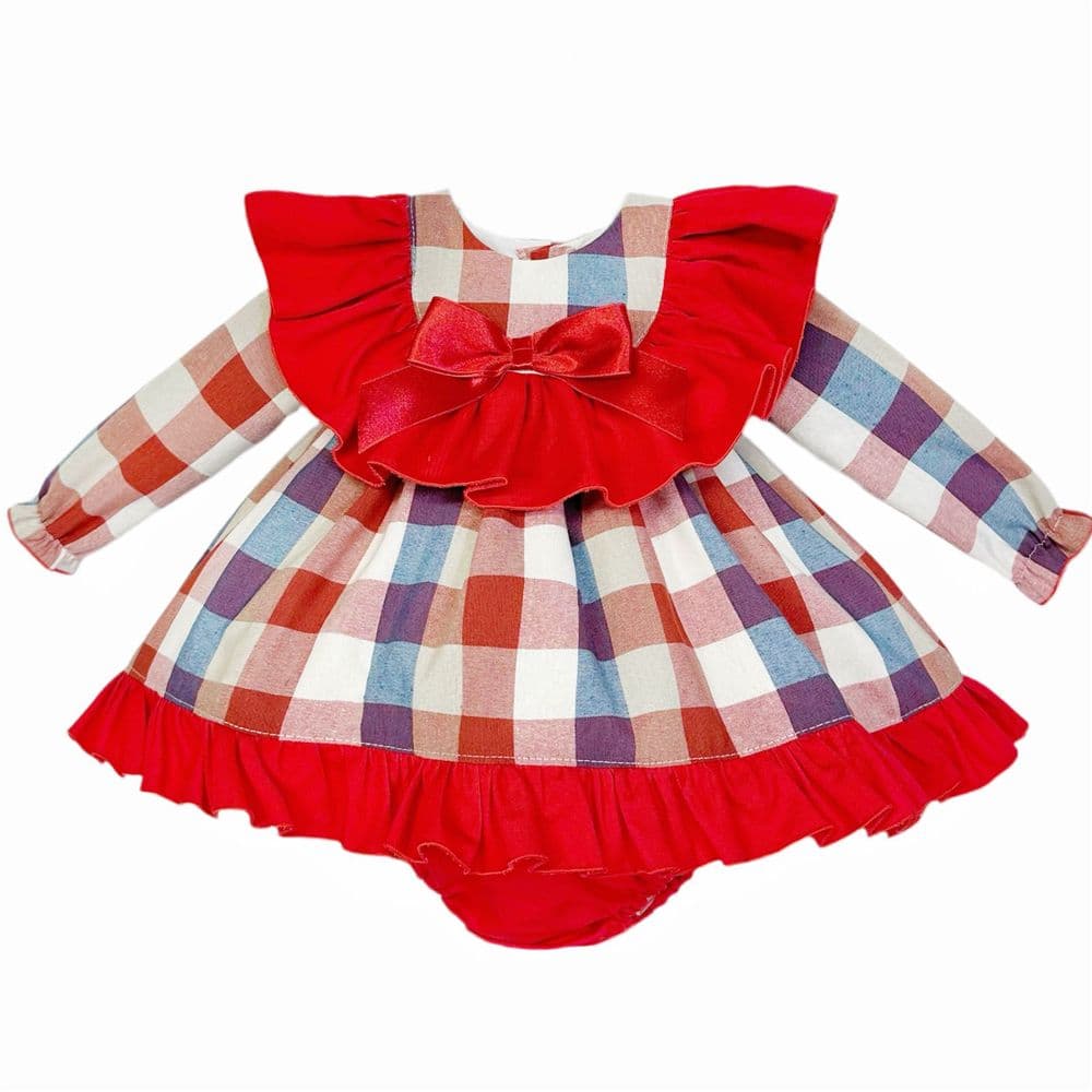 *SALE* Baby Girl Red Checked Big Collar Dress with Pants "MYDB2499"