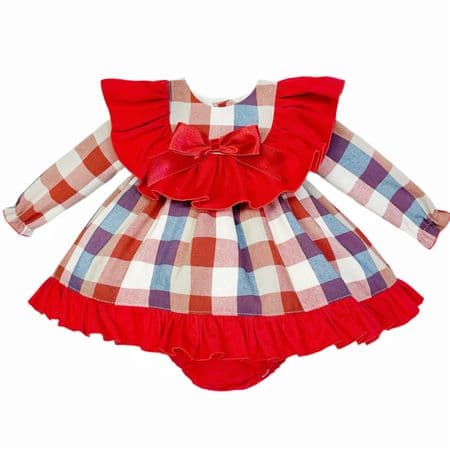 *SALE* Baby Girl Red Checked Big Collar Dress with Pants 