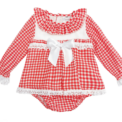 *SALE* Baby Girl Red Checked Dress with Pants "MYD820"