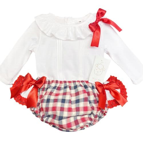 *SALE* Baby Girl Red Checked Jam Pants Set Frilly Back MYD200R