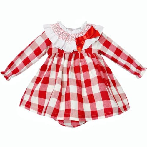 *SALE* Baby Girl Red Checked Puff Dress with Pants "MYDB2467R"