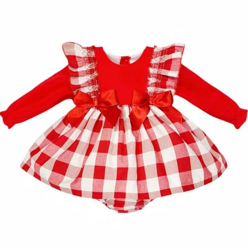 *SALE* Baby Girl Red Checked Puff Dress with Pants "MYDB2498R"