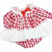 *SALE* Baby Girl Red Checked Smock Collar Dress with Pants 