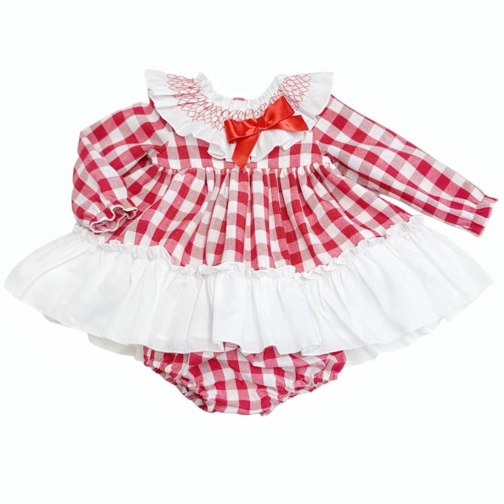 *SALE* Baby Girl Red Checked Smock Collar Dress with Pants "MYDB2465R"