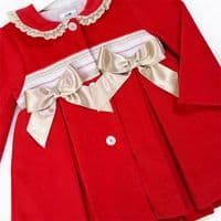 *SALE* Baby Girl Red Corded Fabric Smocked  Puff Ball Coat 