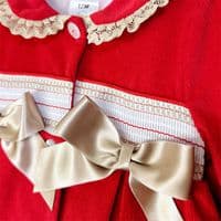 *SALE* Baby Girl Red Corded Fabric Smocked  Puff Ball Coat 