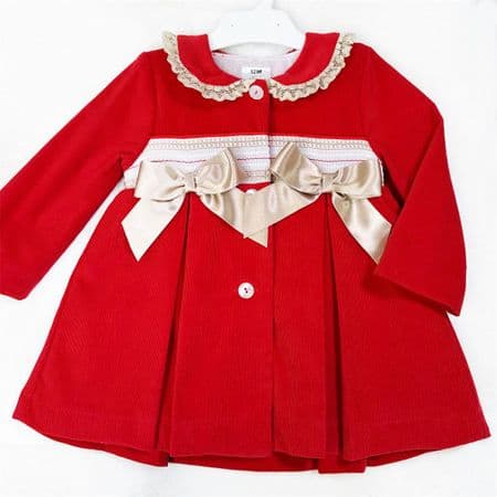 *SALE* Baby Girl Red Corded Fabric Smocked  Puff Ball Coat 