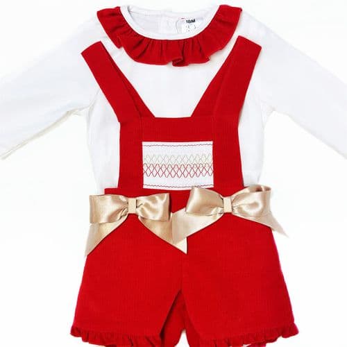 *SALE* Baby Girl Red Corduroy Smocked Dungaree with Shirt "MYDR001"