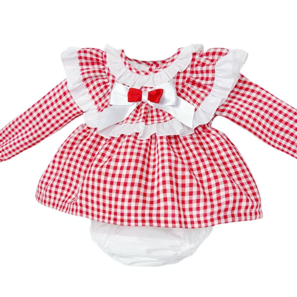 *SALE*  Baby Girl Red Gingham Frilly Dress with Pants "MYDC2475"