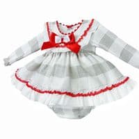 *SALE* Baby Girl Red Grey Checked Puff Dress with Pants 