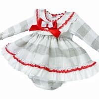 *SALE* Baby Girl Red Grey Checked Puff Dress with Pants 