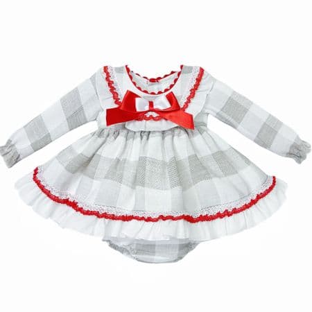 *SALE* Baby Girl Red Grey Checked Puff Dress with Pants 