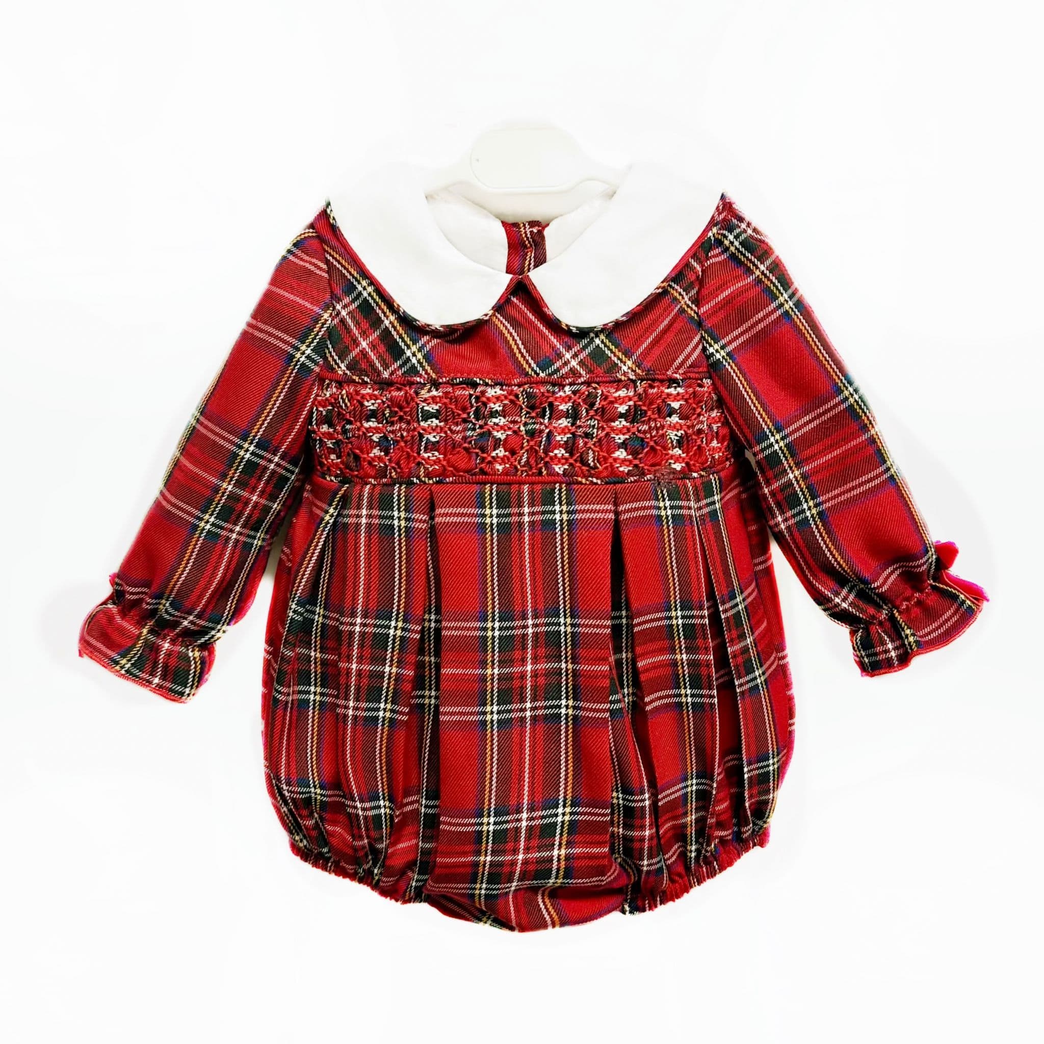 SALE Baby Girl Red Hand Smocked Tartan Romper 