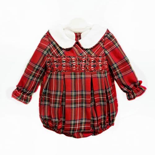 *SALE* Baby Girl Red Hand Smocked Tartan Romper "2371"