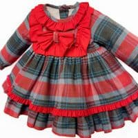 *SALE* Baby Girl Red/Navy Tartan Puff Ball Dress with Pants 