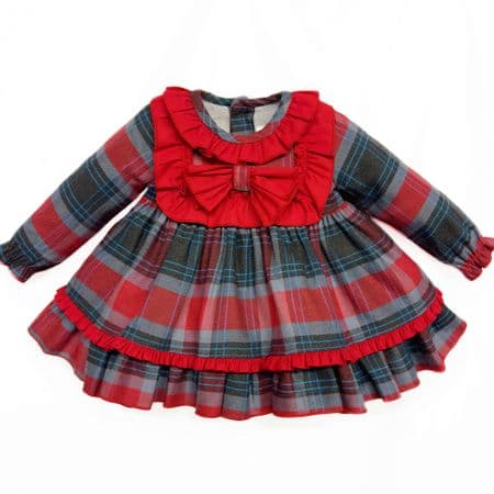 *SALE* Baby Girl Red/Navy Tartan Puff Ball Dress with Pants 