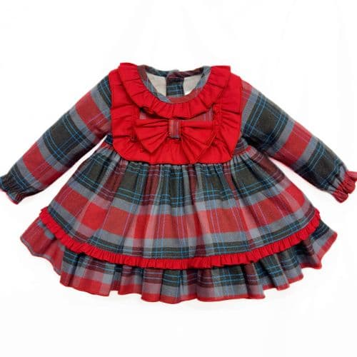 *SALE* Baby Girl Red/Navy Tartan Puff Ball Dress with Pants "MYDI003"