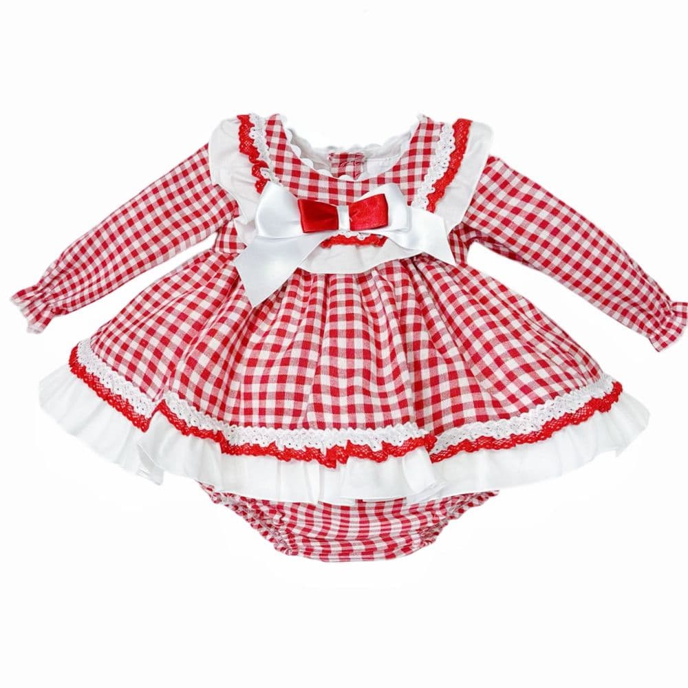 *SALE* Baby Girl Red Red Checked Puff Dress with Pants "MYDB2489R"
