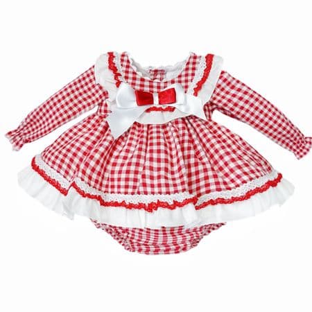 *SALE* Baby Girl Red Red Checked Puff Dress with Pants 