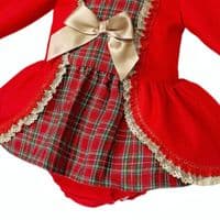 *SALE* Baby Girl Red Tartan Lace Dress with Pants 