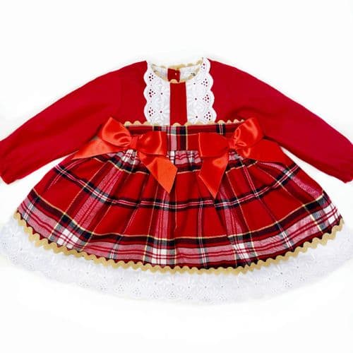 *SALE* Baby Girl Red Tartan Puff Ball Dress with Pants "MYDM001"