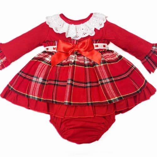 *SALE* Baby Girl Red Tartan Puff Ball Dress with Pants "MYDN002"