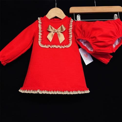 *SALE* Baby Girl Red Waffle A Line Dress with Pants "LM102R"