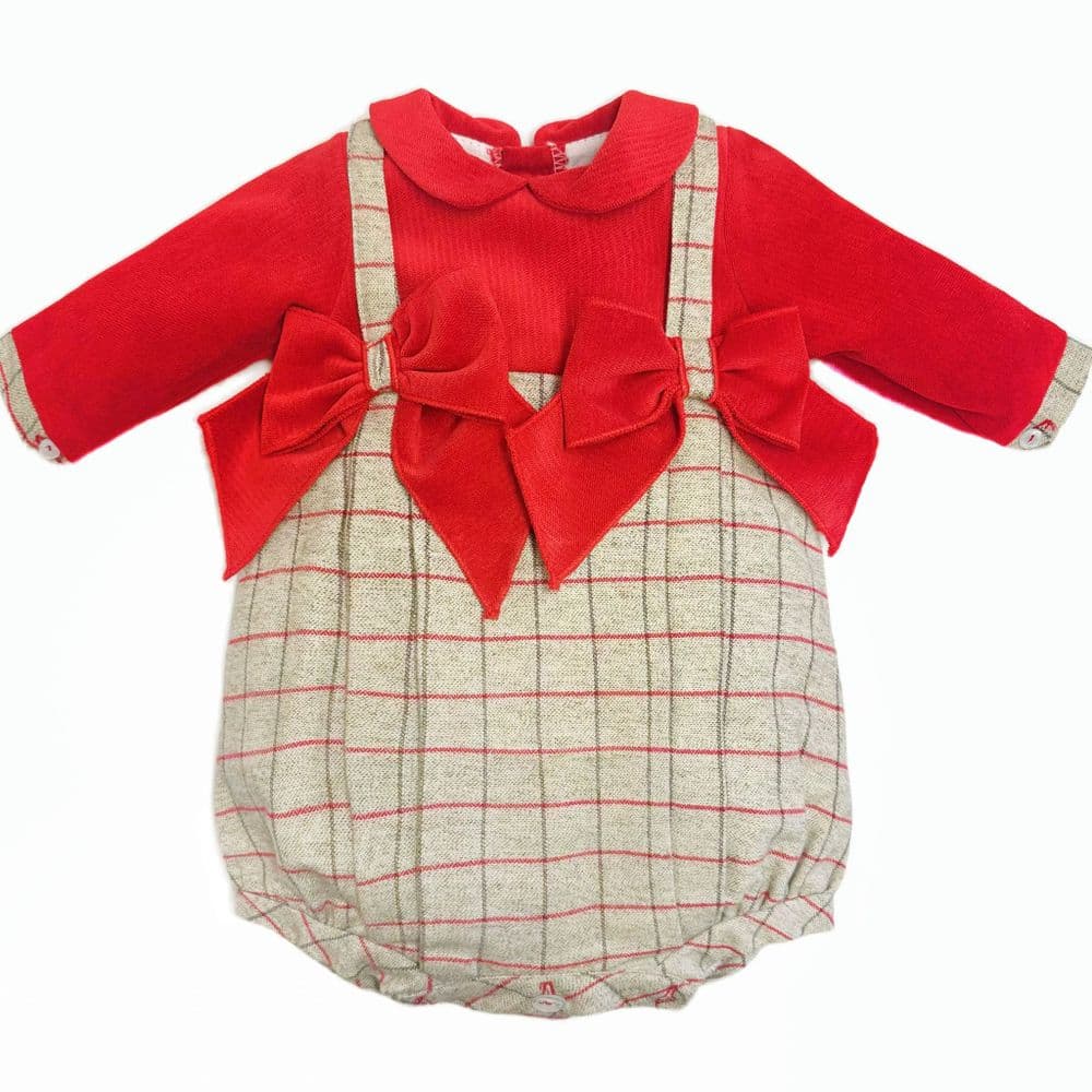 *SALE* Baby Girl Red with Grey Big Bow Romper "LM108"