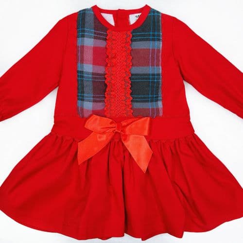 *SALE* Baby Girl Red with Grey Tartan Dress "MYDI001"