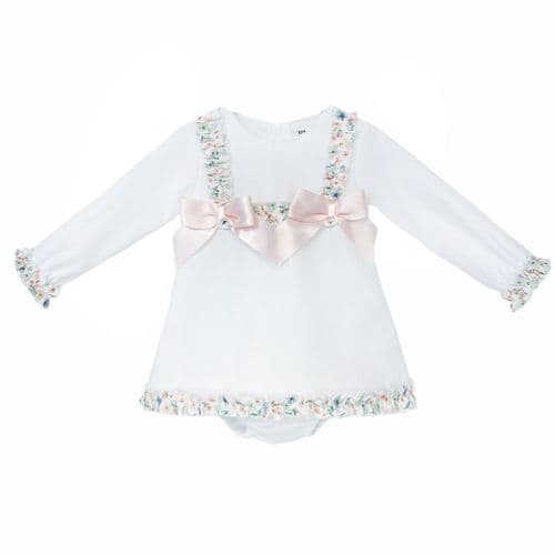 *SALE* Baby Girl White A Line Cotton Dress Satin Bows with Pants "MYD25209"