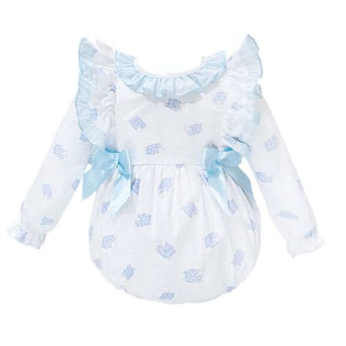 *SALE* Baby Girl White Blue Sheep Print Frilly Shoulder Romper "MYD25234"