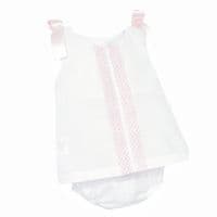 *SALE* Baby Girl White Cotton Dress Lacey Details with Pants 