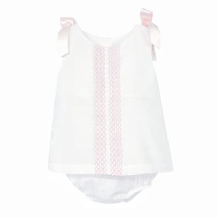 *SALE* Baby Girl White Cotton Dress Lacey Details with Pants 