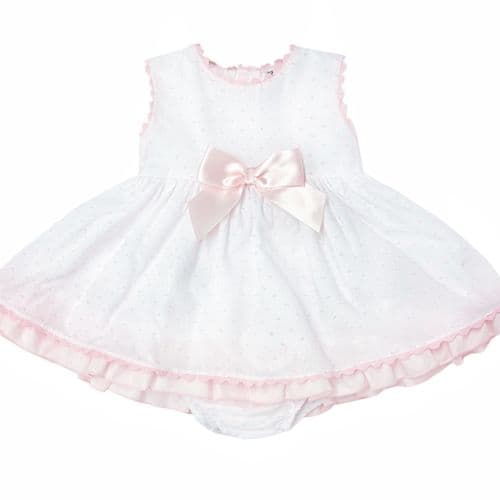 *SALE* Baby Girl White Cotton Dress Pink Details with Pants "MYD2440P"