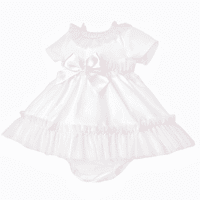 *SALE* Baby Girl White Cotton Dress Pink Tulle Details with Pants 
