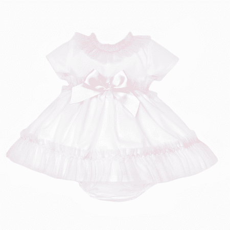 *SALE* Baby Girl White Cotton Dress Pink Tulle Details with Pants 