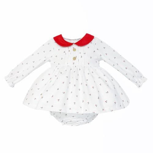 "SALE" Baby Girl White Cotton Print Puff Dress with Pants "MYD25248"
