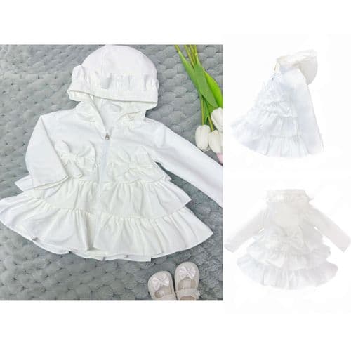 *SALE* Baby Girl White Frilly Summer Jacket with Hood "MYD462W"
