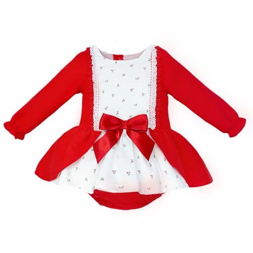 *SALE* Baby Girl White Red Cotton Print Dress with Pants "MYD25249"