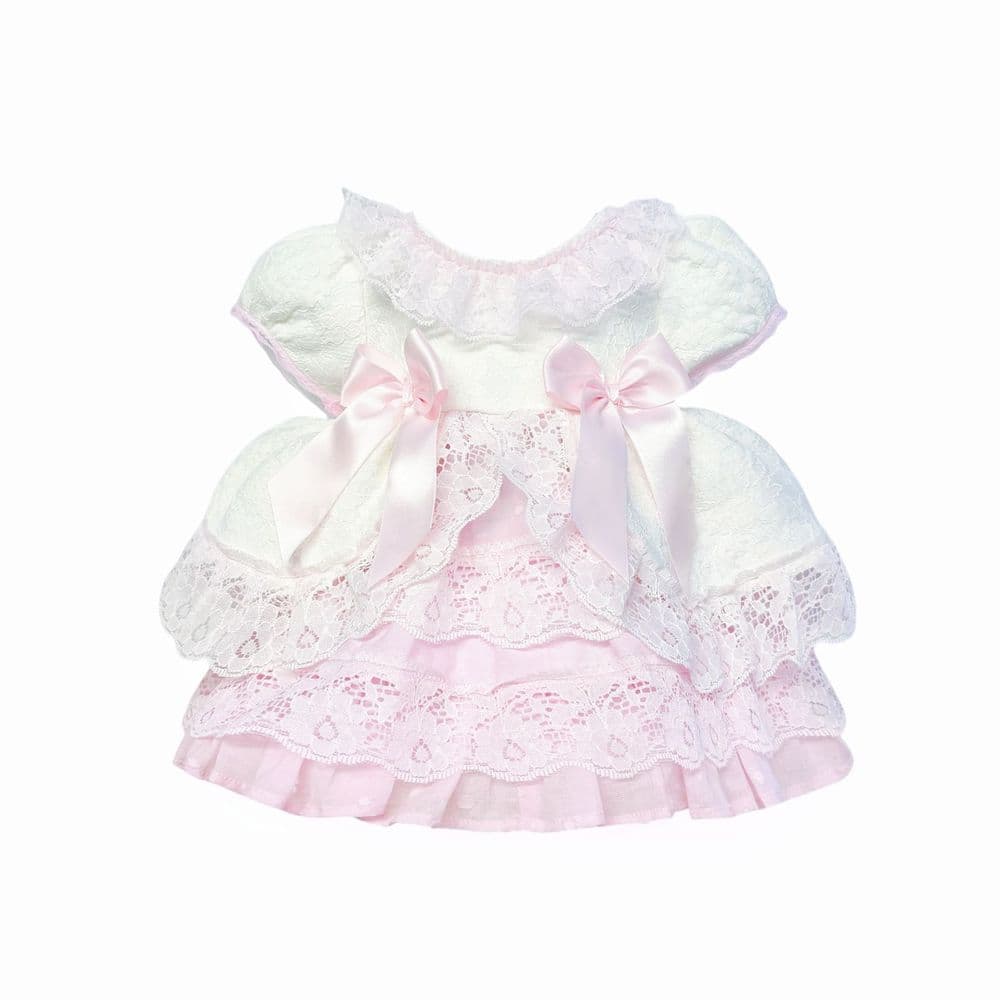 *SALE* Baby Girl White with Pink Lace Puff Ball Dress "2409 wp"