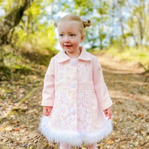 *SALE* Baby Girl Winter Fur Trim Coat Wool Like Fabric "Fur Coat White"