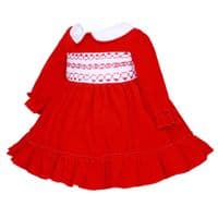 *SALE* Baby Girls Red Velour Hand Smocked Long Dress 